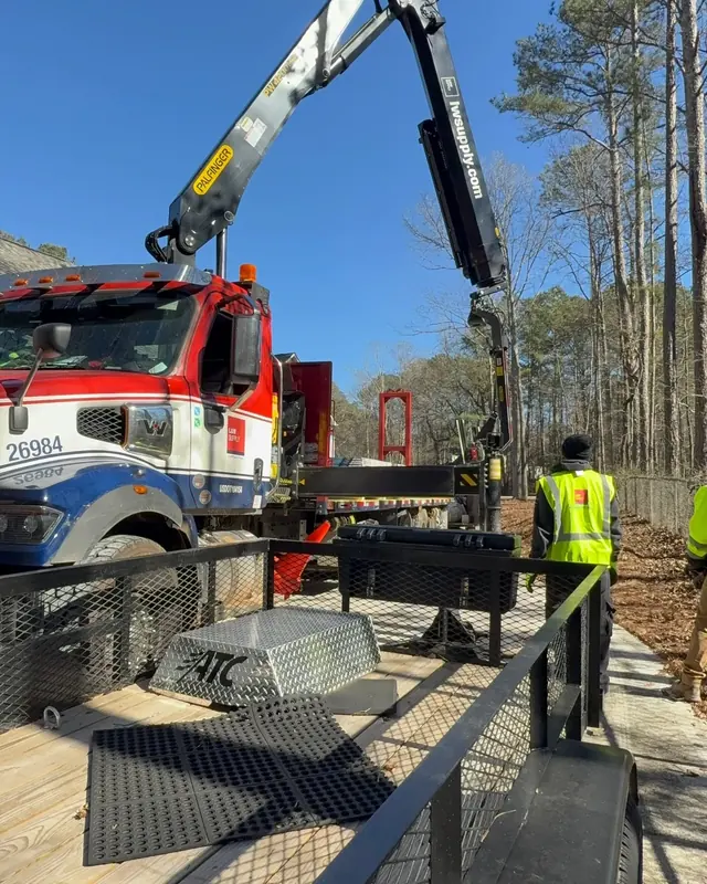 Materials lifted in by crane